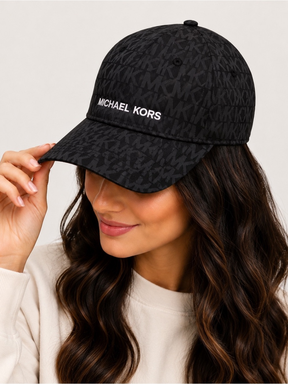 NEW Michael Kors MK Monogram Logo Women’s Black Strap-Back Baseball Cap Hat